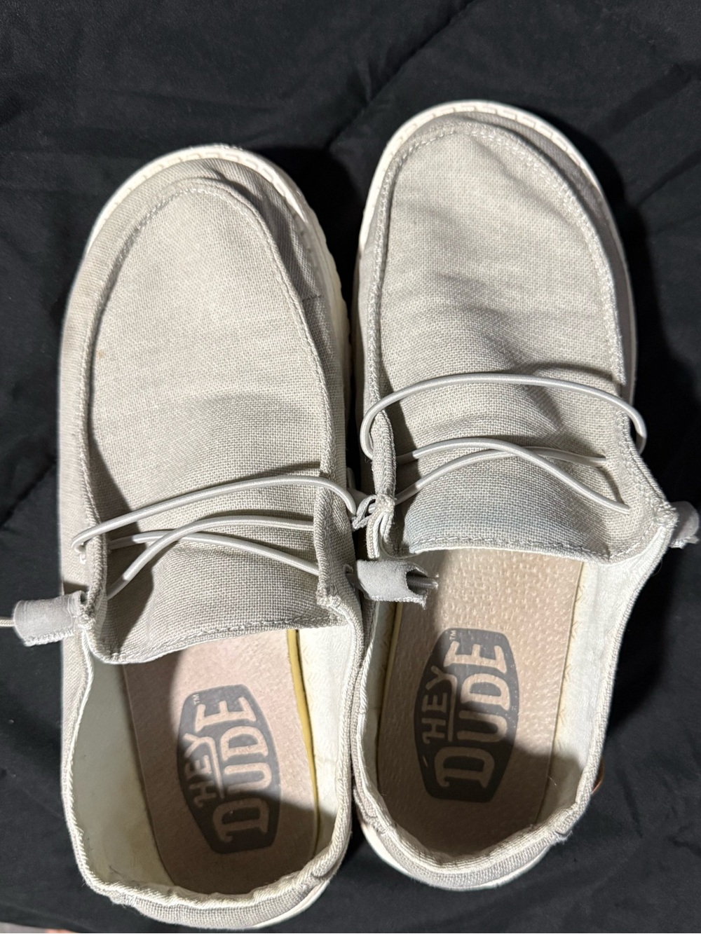 Hey Dude Light Gray Canvas Slip-Ons with Elastic Laces